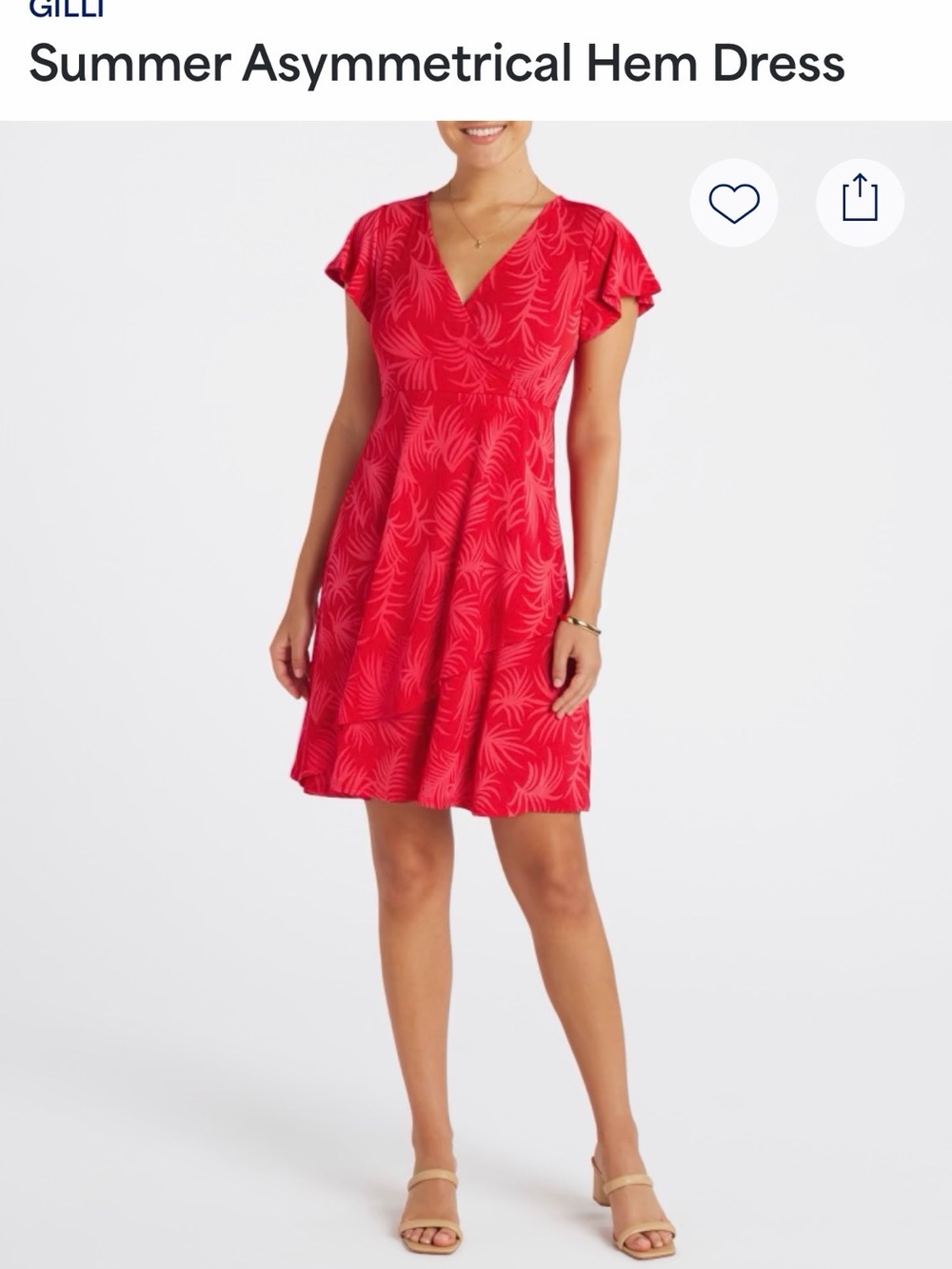 GILLI Red Palm-Print Asymmetrical Hem Dress